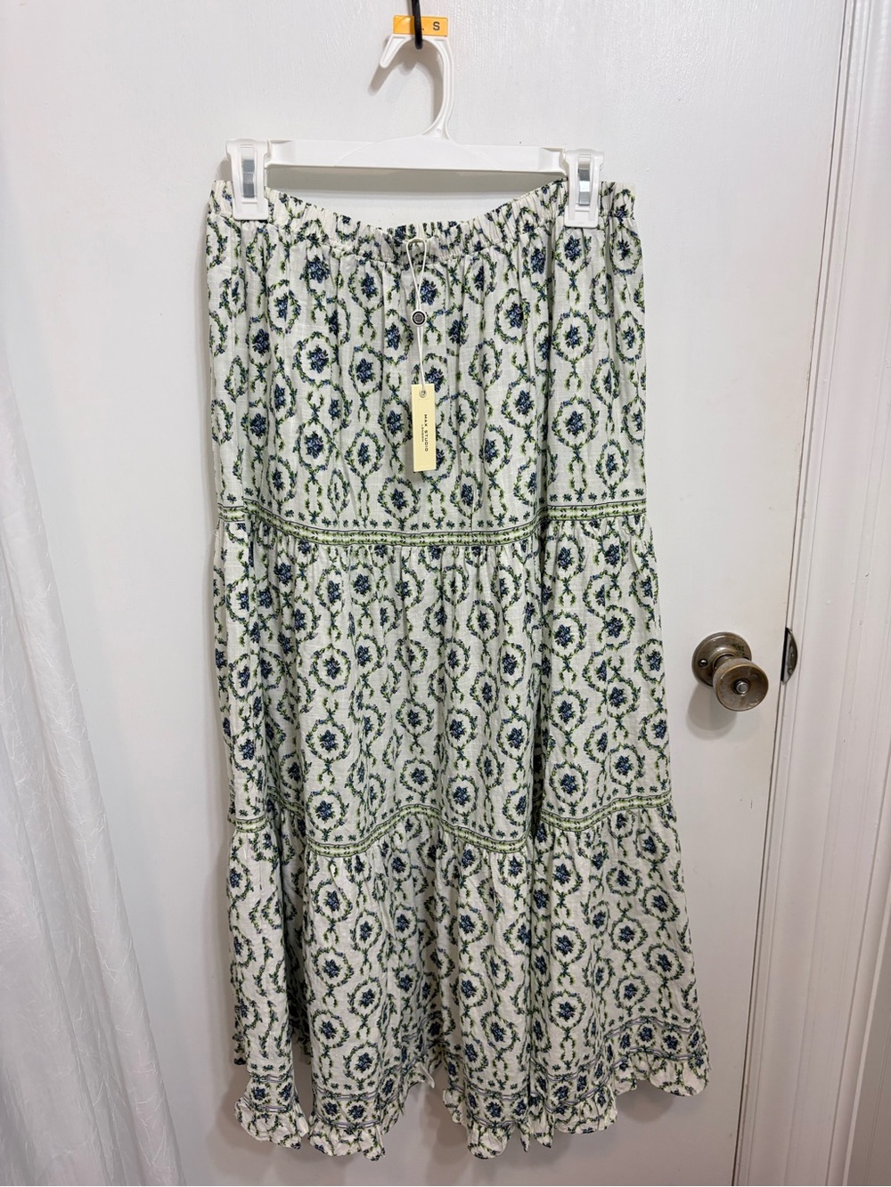 Cottagecore Floral Boho Vintage Style Maxi Skirt with Green and Blue